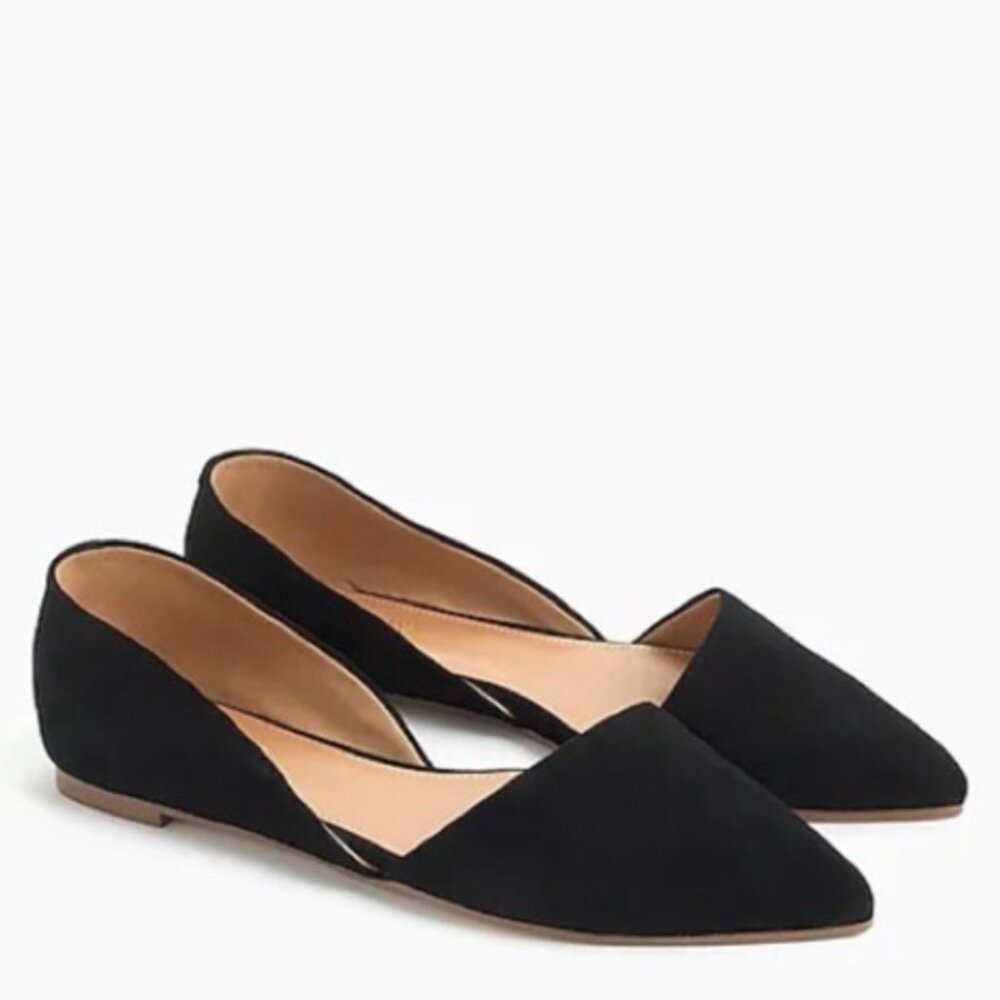 J. Crew Black Zoe Suede D'Orsay Pointed Toe Flats - Size 6.5